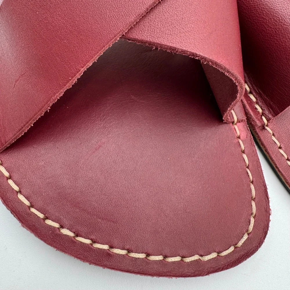 Portland Leather Sandals Roma Cross Strap Womens US 8.5 /EU 39 Red Marsala Boho